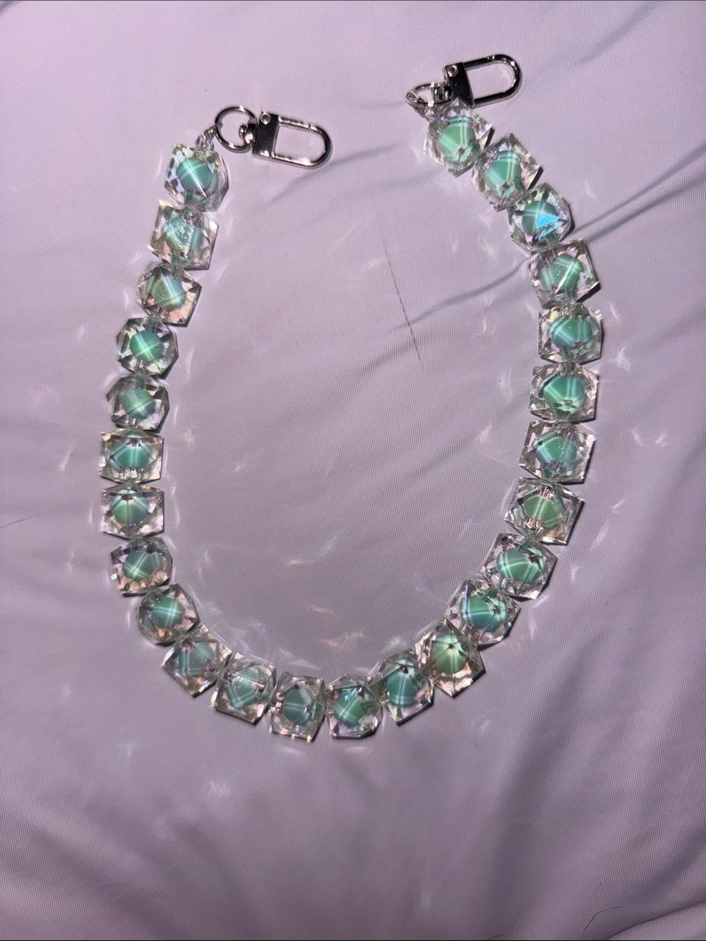 Crystal-Linked Mint Green Bag Chain